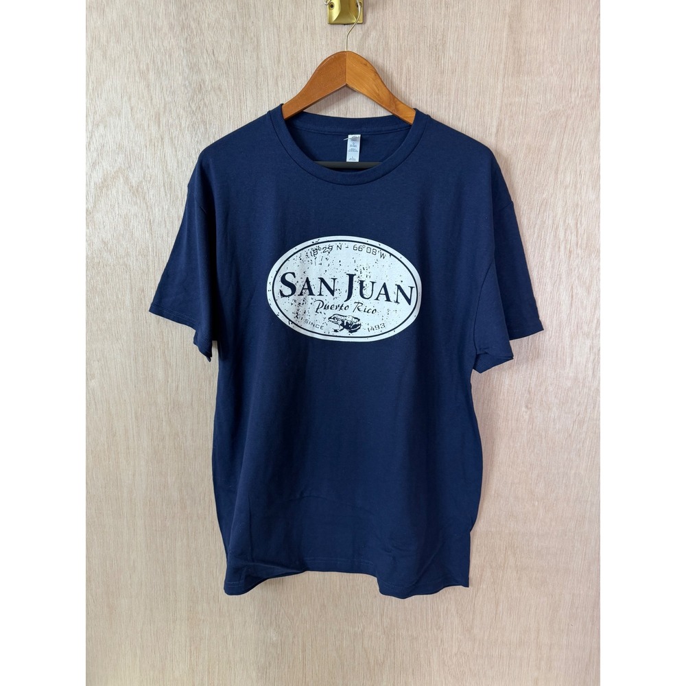 Jerzees Mens San Juan Puerto Rico Graphic T Shirt Navy Blue Large Short Sleeve